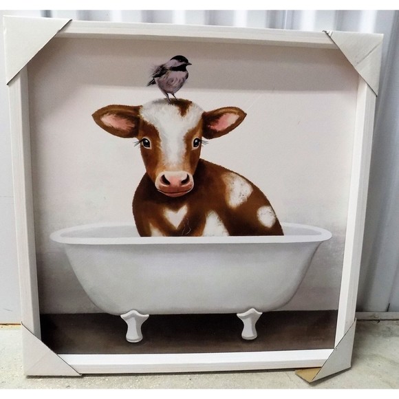 NEW Cow Pig Bird In Bath Tub By E. Robinette Tyndall Painting Print Country Farm - Picture 5 of 7